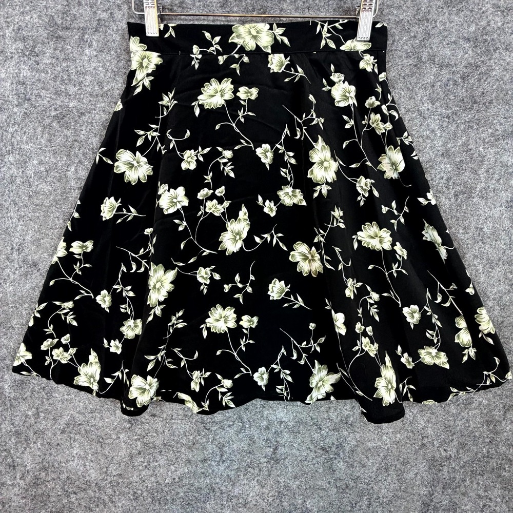 Womens Fit & Flare Skirt S Black Green Floral Dark Romantic Flowy Office Flirty